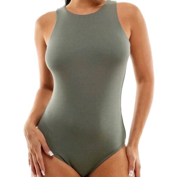 NWT olive green 0X bodysuit XL stretch jersey snap tank comfort career summer - Picture 2 of 8